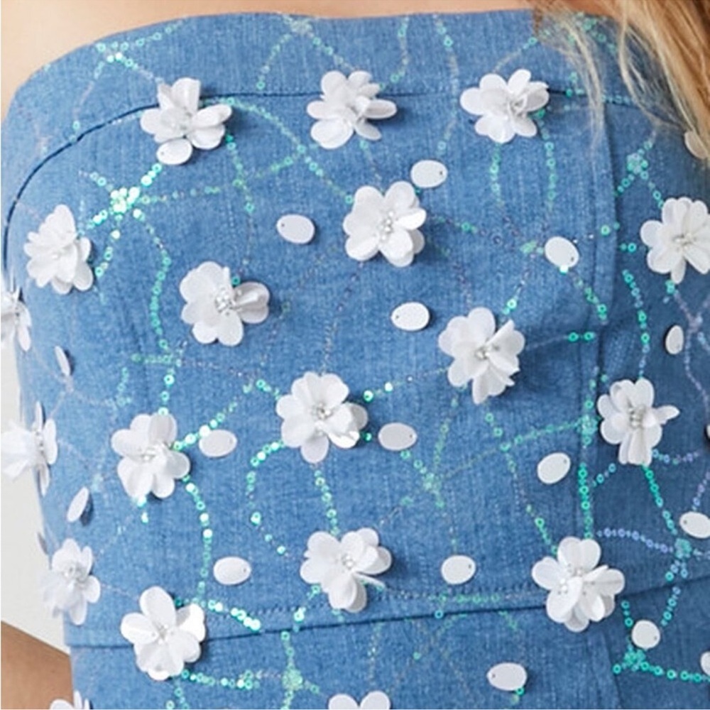 F21 Floral Strapless Blue Mini Dress Size L NWT - Picture 6 of 6